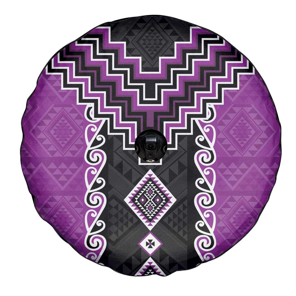 Purple Niho Taniwha Mix Poutama Spare Tire Cover Unique Taniko Aotearoa LT01 - Polynesian Pride