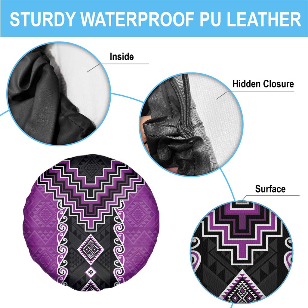 Purple Niho Taniwha Mix Poutama Spare Tire Cover Unique Taniko Aotearoa LT01 - Polynesian Pride