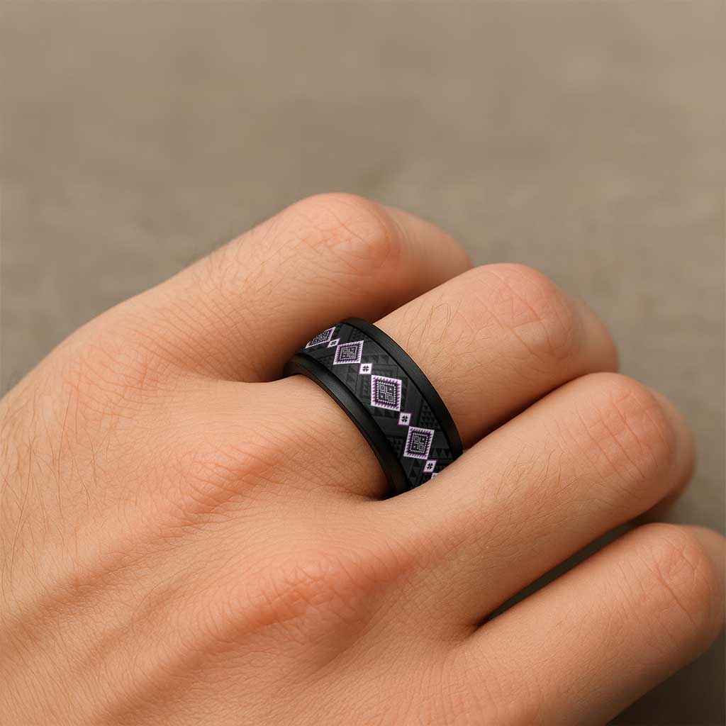 Purple Niho Taniwha Mix Poutama Spinner Ring Unique Taniko Aotearoa LT01 - Polynesian Pride