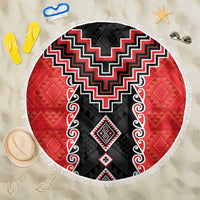 Red Niho Taniwha Mix Poutama Beach Blanket Unique Taniko Aotearoa LT01 One Size 150cm Red - Polynesian Pride