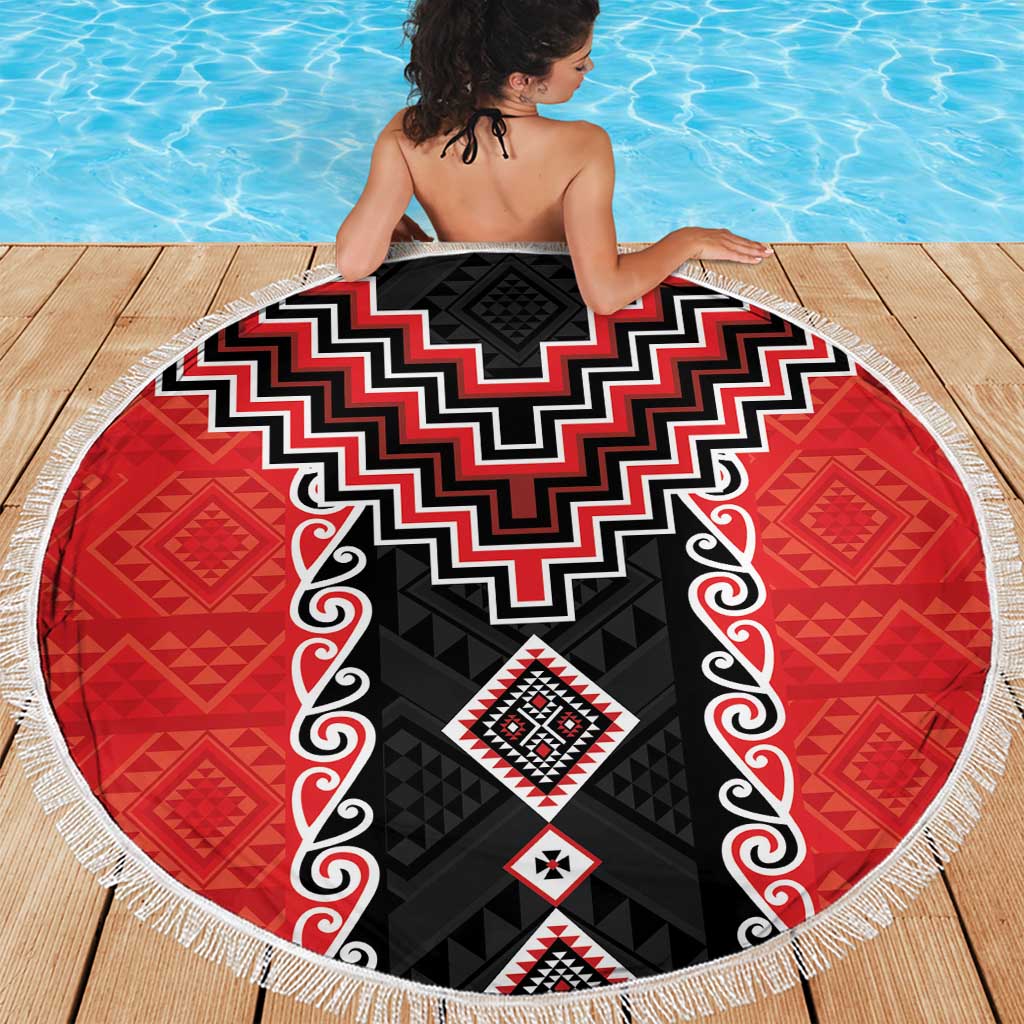 Red Niho Taniwha Mix Poutama Beach Blanket Unique Taniko Aotearoa LT01 - Polynesian Pride