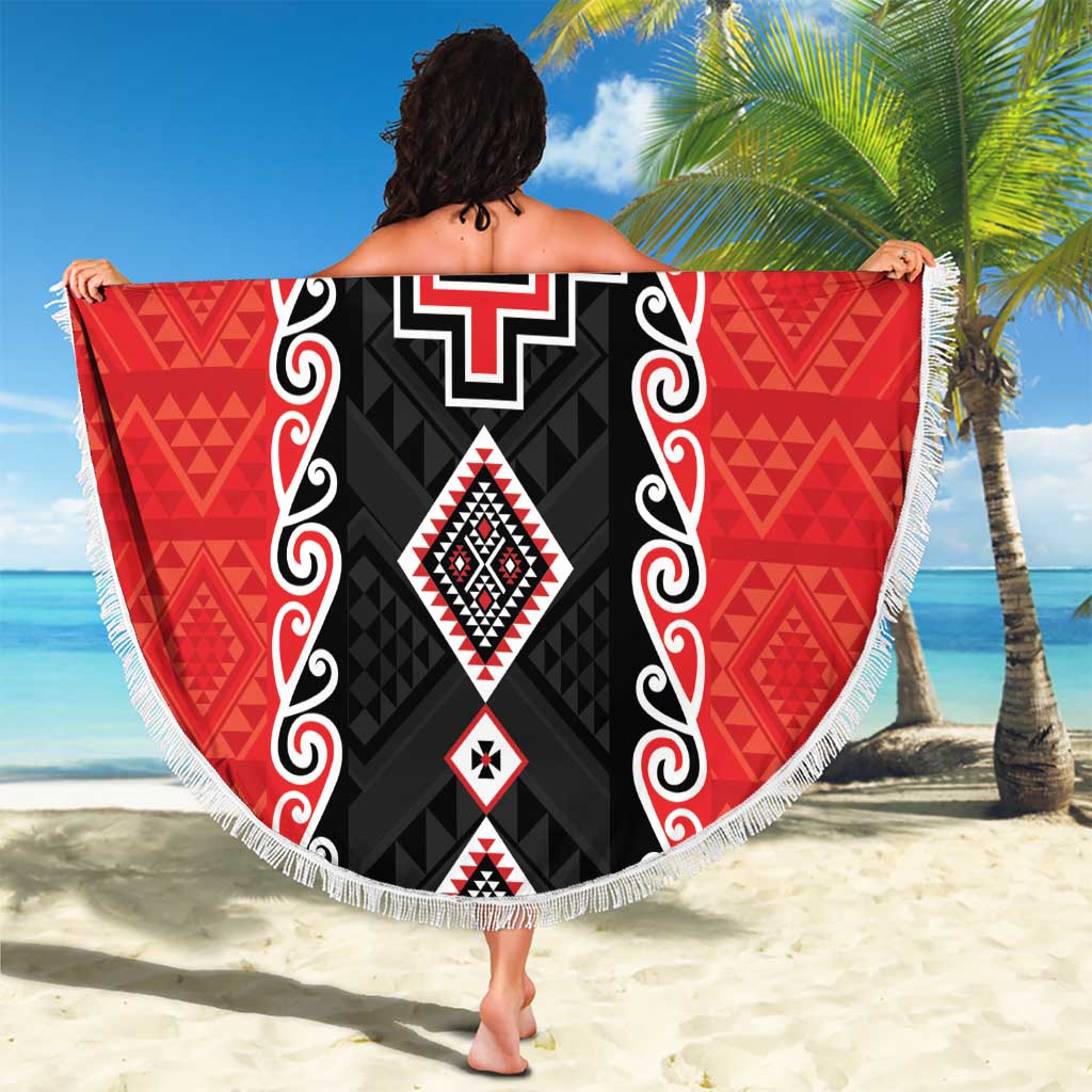 Red Niho Taniwha Mix Poutama Beach Blanket Unique Taniko Aotearoa LT01 - Polynesian Pride