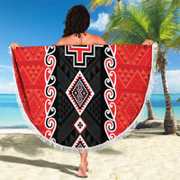 Red Niho Taniwha Mix Poutama Beach Blanket Unique Taniko Aotearoa LT01 - Polynesian Pride