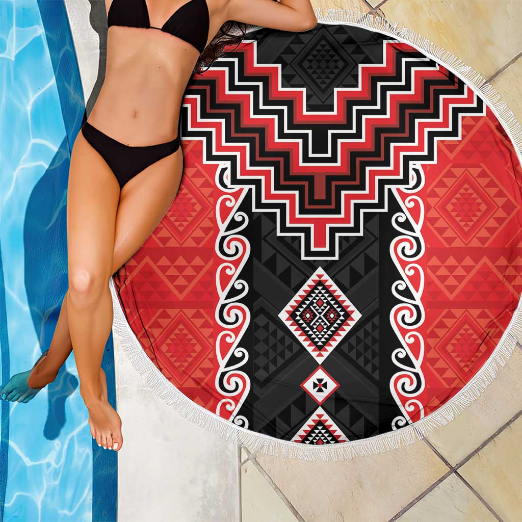 Red Niho Taniwha Mix Poutama Beach Blanket Unique Taniko Aotearoa LT01 - Polynesian Pride