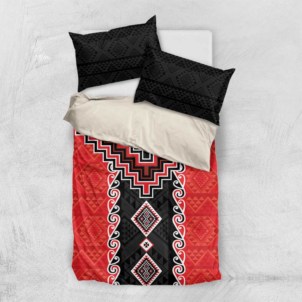 Red Niho Taniwha Mix Poutama Bedding Set Unique Taniko Aotearoa LT01 US Twin 172cm x 218cm Red - Polynesian Pride