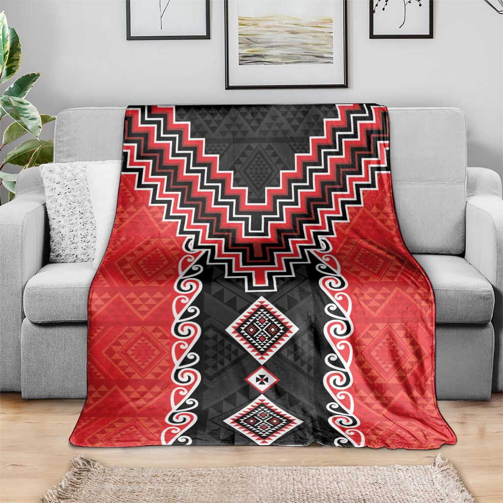 Red Niho Taniwha Mix Poutama Blanket Unique Taniko Aotearoa LT01 - Polynesian Pride