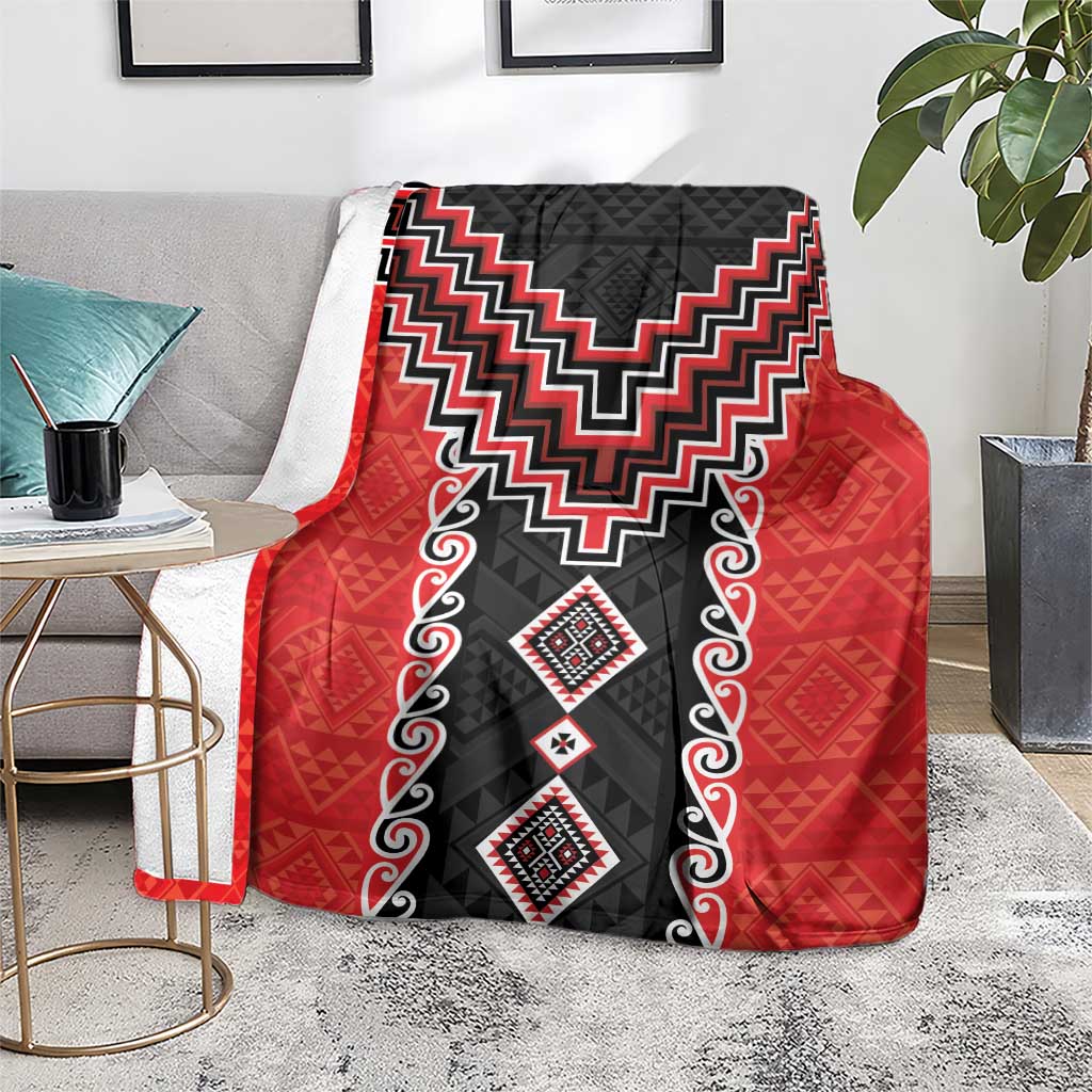Red Niho Taniwha Mix Poutama Blanket Unique Taniko Aotearoa LT01 - Polynesian Pride