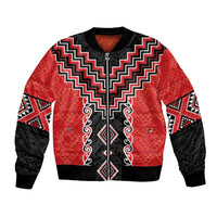 Red Niho Taniwha Mix Poutama Bomber Jacket Unique Taniko Aotearoa LT01 Unisex Red - Polynesian Pride