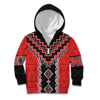 Red Niho Taniwha Mix Poutama Kid Hoodie Unique Taniko Aotearoa LT01 Zip Hoodie Red - Polynesian Pride