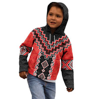 Red Niho Taniwha Mix Poutama Kid Hoodie Unique Taniko Aotearoa LT01 - Polynesian Pride