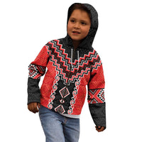 Red Niho Taniwha Mix Poutama Kid Hoodie Unique Taniko Aotearoa LT01 - Polynesian Pride