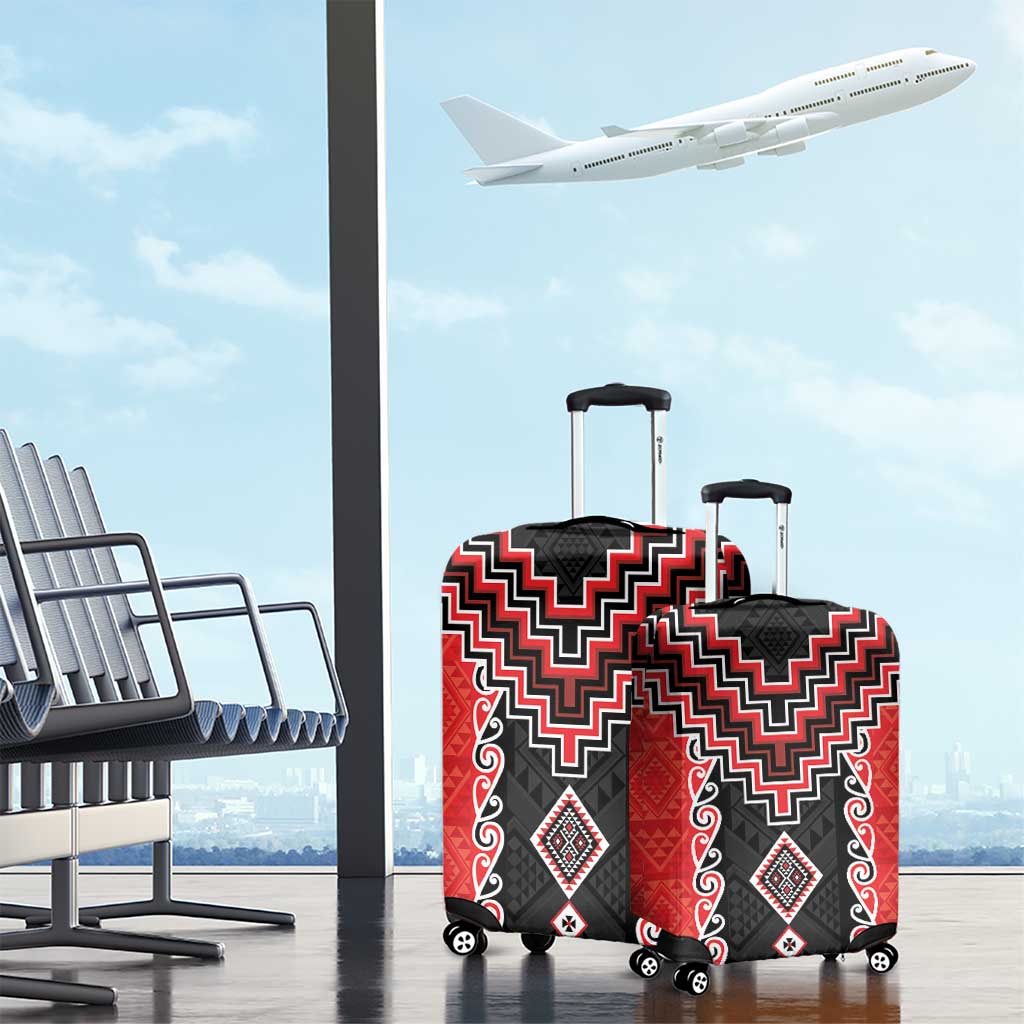 Red Niho Taniwha Mix Poutama Luggage Cover Unique Taniko Aotearoa LT01 - Polynesian Pride