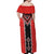 Red Niho Taniwha Mix Poutama Off Shoulder Maxi Dress Unique Taniko Aotearoa