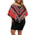 Red Niho Taniwha Mix Poutama Off Shoulder Short Dress Unique Taniko Aotearoa