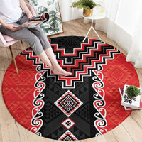 Red Niho Taniwha Mix Poutama Round Carpet Unique Taniko Aotearoa LT01 - Polynesian Pride