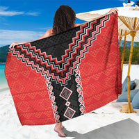 Red Niho Taniwha Mix Poutama Sarong Unique Taniko Aotearoa LT01 One Size 44 x 66 inches Red - Polynesian Pride