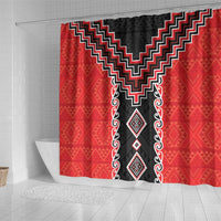 Red Niho Taniwha Mix Poutama Shower Curtain Unique Taniko Aotearoa LT01 - Polynesian Pride