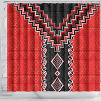 Red Niho Taniwha Mix Poutama Shower Curtain Unique Taniko Aotearoa LT01 - Polynesian Pride