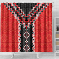 Red Niho Taniwha Mix Poutama Shower Curtain Unique Taniko Aotearoa LT01 - Polynesian Pride