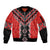 Red Niho Taniwha Mix Poutama Sleeve Zip Bomber Jacket Unique Taniko Aotearoa