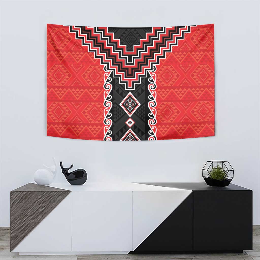 Red Niho Taniwha Mix Poutama Tapestry Unique Taniko Aotearoa LT01 - Polynesian Pride
