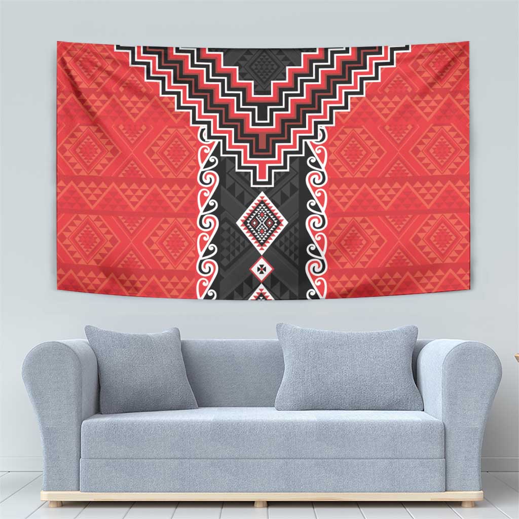 Red Niho Taniwha Mix Poutama Tapestry Unique Taniko Aotearoa LT01 - Polynesian Pride