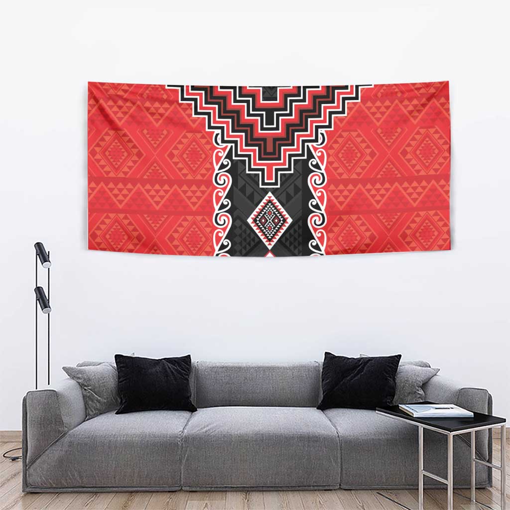 Red Niho Taniwha Mix Poutama Tapestry Unique Taniko Aotearoa LT01 - Polynesian Pride