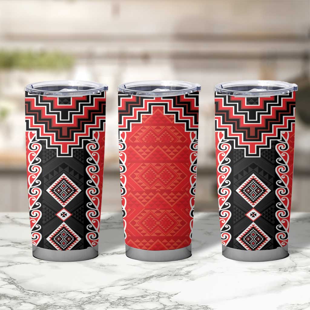 Red Niho Taniwha Mix Poutama Tumbler Cup Unique Taniko Aotearoa LT01 - Polynesian Pride