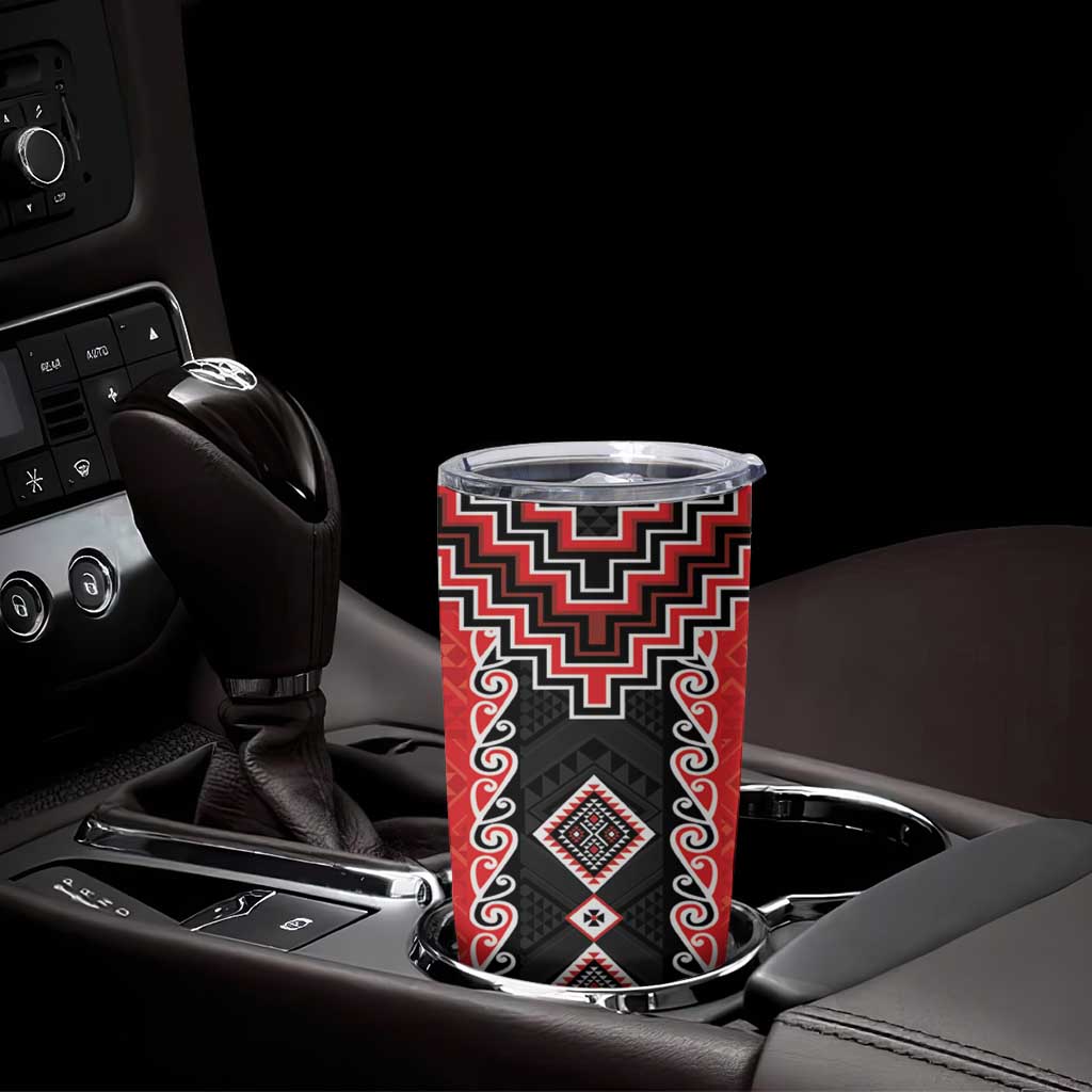 Red Niho Taniwha Mix Poutama Tumbler Cup Unique Taniko Aotearoa LT01 - Polynesian Pride