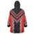 Red Niho Taniwha Mix Poutama Wearable Blanket Hoodie Unique Taniko Aotearoa