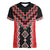 Red Niho Taniwha Mix Poutama Women V-Neck T-Shirt Unique Taniko Aotearoa