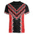 Red Niho Taniwha Mix Poutama Women V-Neck T-Shirt Unique Taniko Aotearoa