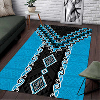 Sky Blue Niho Taniwha Mix Poutama Area Rug Unique Taniko Aotearoa LT01 Sky Blue - Polynesian Pride