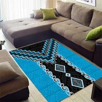 Sky Blue Niho Taniwha Mix Poutama Area Rug Unique Taniko Aotearoa LT01 - Polynesian Pride
