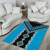 Sky Blue Niho Taniwha Mix Poutama Area Rug Unique Taniko Aotearoa LT01 - Polynesian Pride