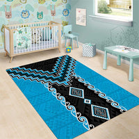 Sky Blue Niho Taniwha Mix Poutama Area Rug Unique Taniko Aotearoa LT01 - Polynesian Pride