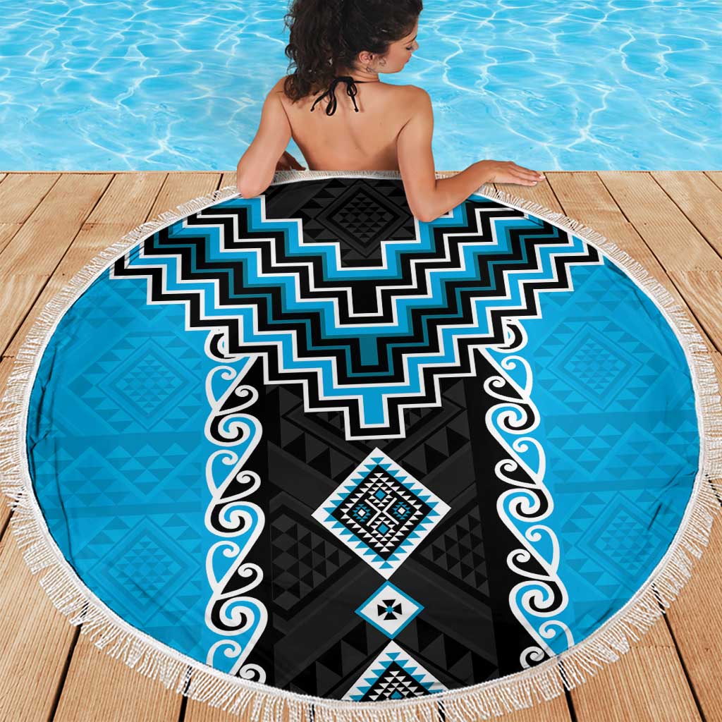 Sky Blue Niho Taniwha Mix Poutama Beach Blanket Unique Taniko Aotearoa LT01 - Polynesian Pride