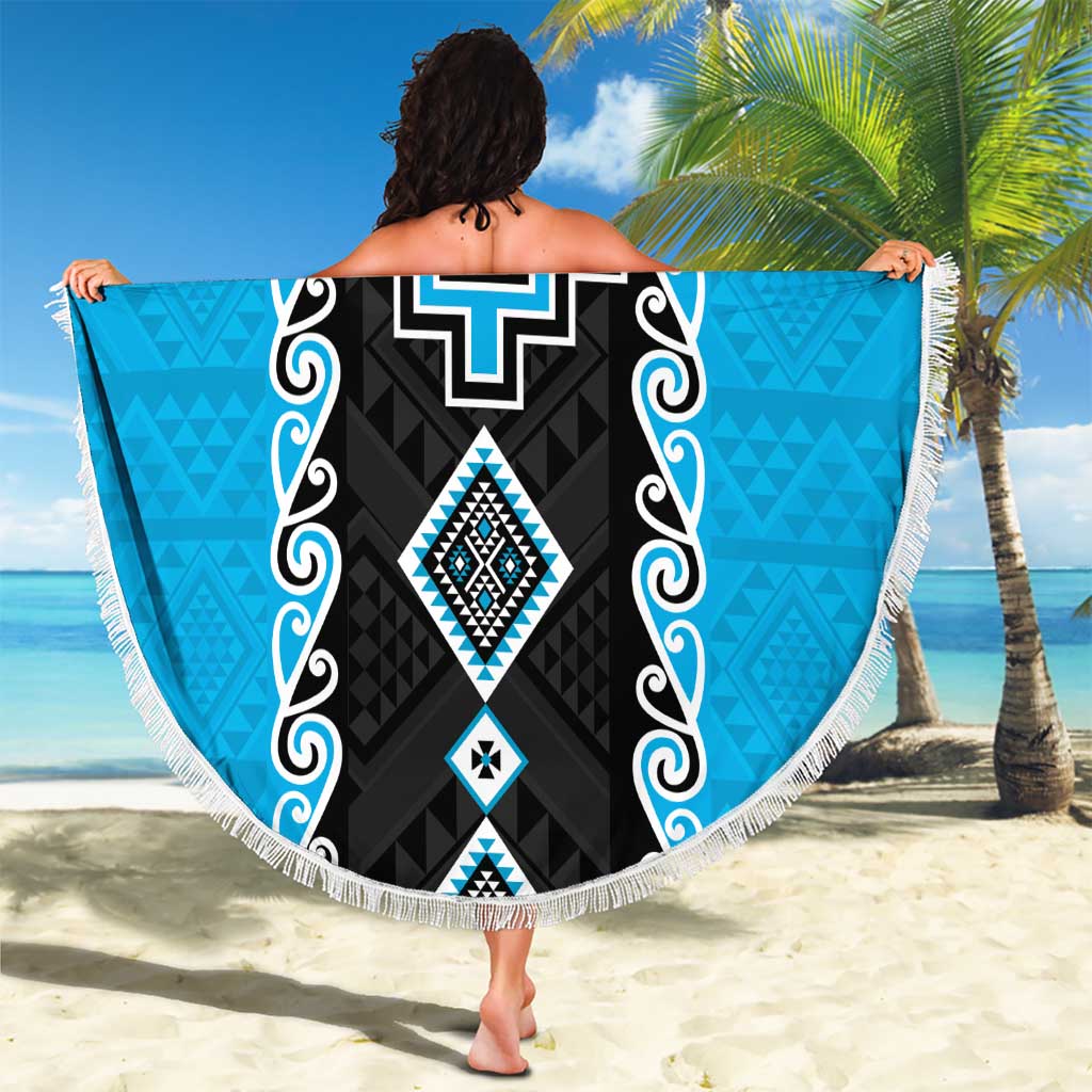 Sky Blue Niho Taniwha Mix Poutama Beach Blanket Unique Taniko Aotearoa LT01 - Polynesian Pride