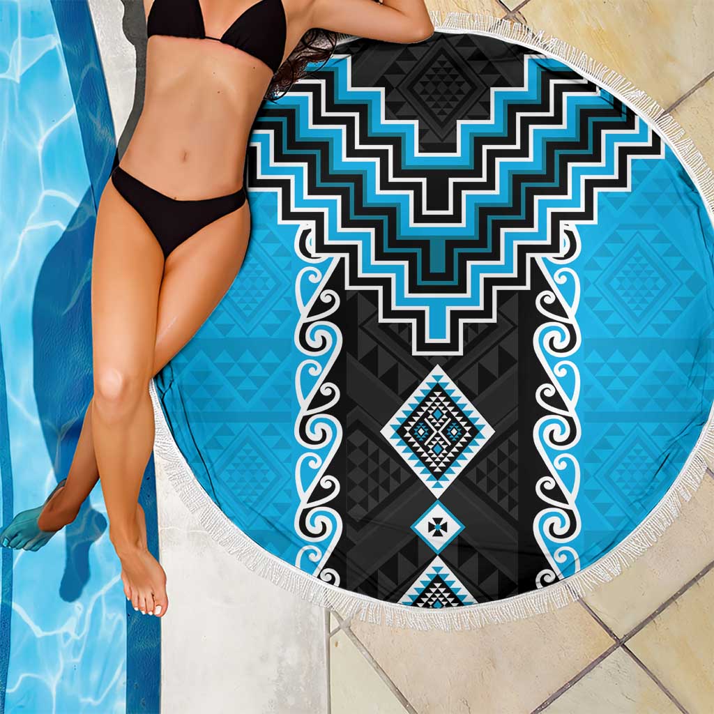 Sky Blue Niho Taniwha Mix Poutama Beach Blanket Unique Taniko Aotearoa LT01 - Polynesian Pride