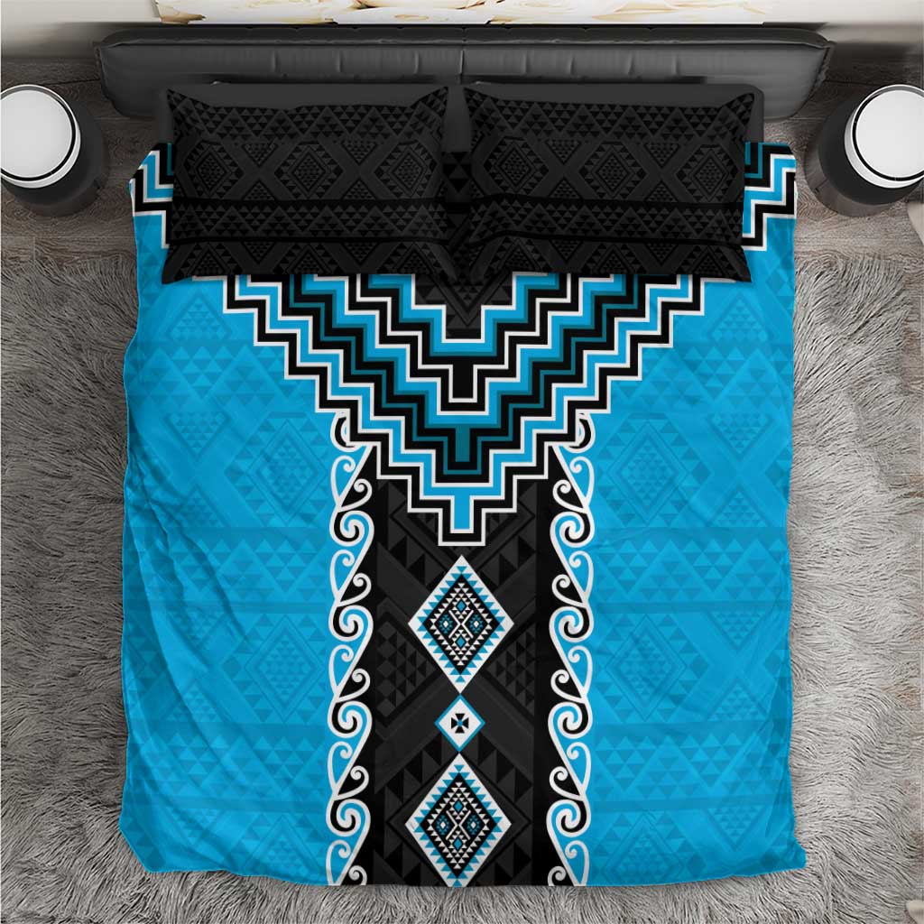 Sky Blue Niho Taniwha Mix Poutama Bedding Set Unique Taniko Aotearoa LT01 Sky Blue - Polynesian Pride
