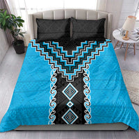 Sky Blue Niho Taniwha Mix Poutama Bedding Set Unique Taniko Aotearoa LT01 - Polynesian Pride