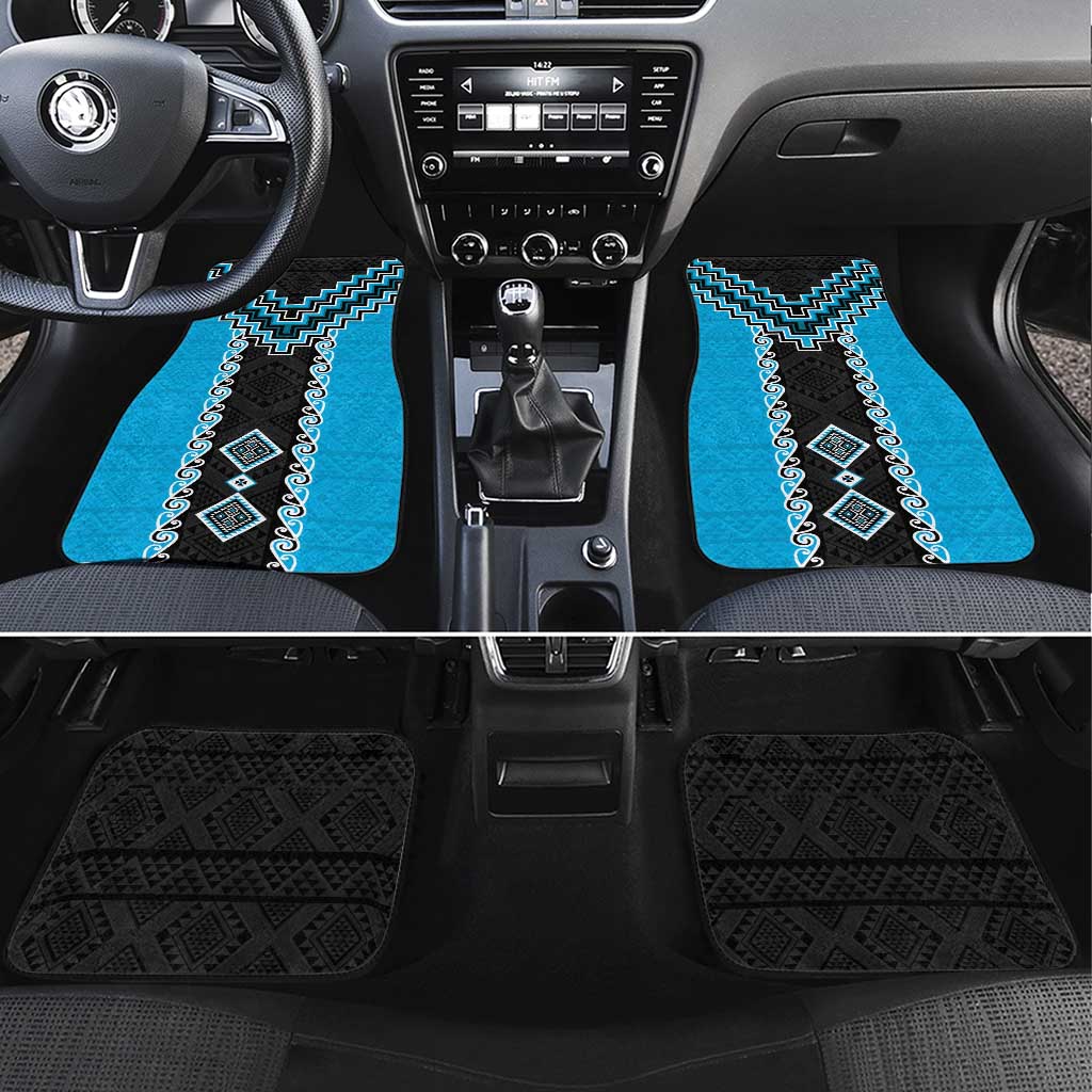 Sky Blue Niho Taniwha Mix Poutama Car Mats Unique Taniko Aotearoa LT01 Set 4pcs Sky Blue - Polynesian Pride