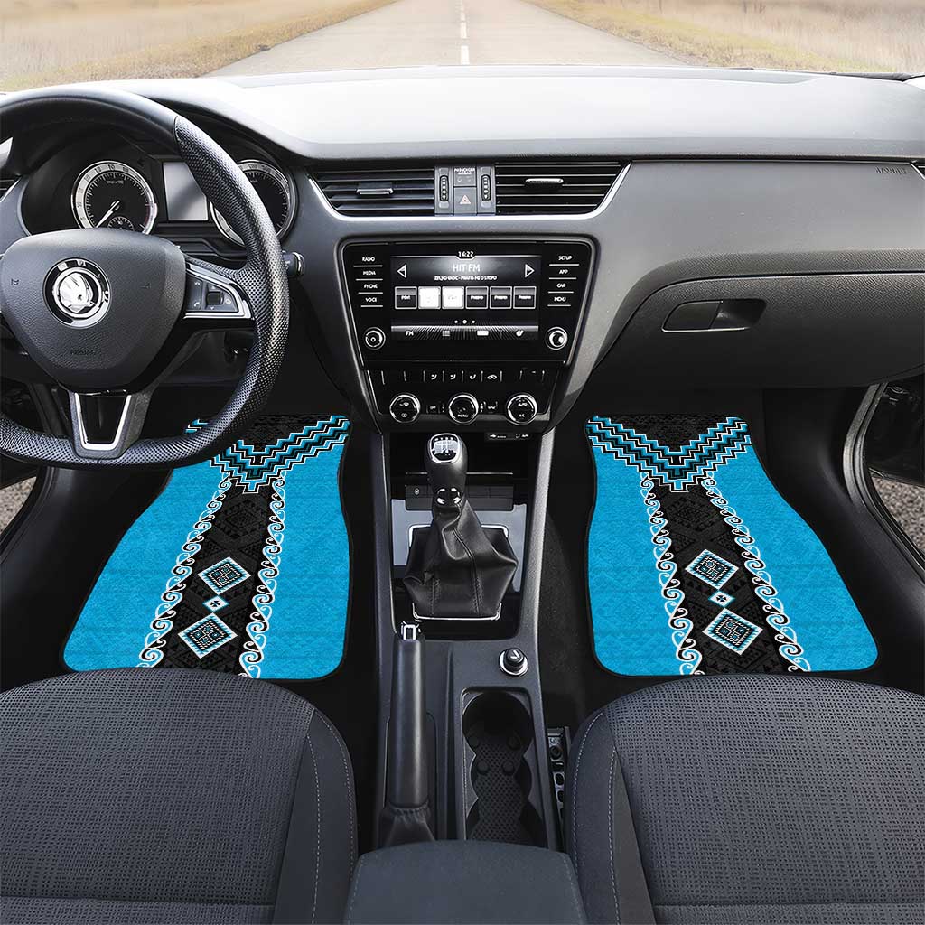 Sky Blue Niho Taniwha Mix Poutama Car Mats Unique Taniko Aotearoa LT01 Set 2pcs - Front Sky Blue - Polynesian Pride