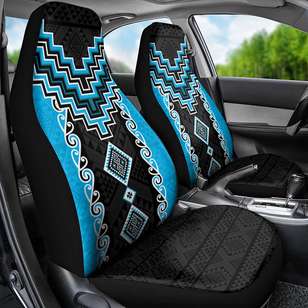 Sky Blue Niho Taniwha Mix Poutama Car Seat Cover Unique Taniko Aotearoa LT01 - Polynesian Pride