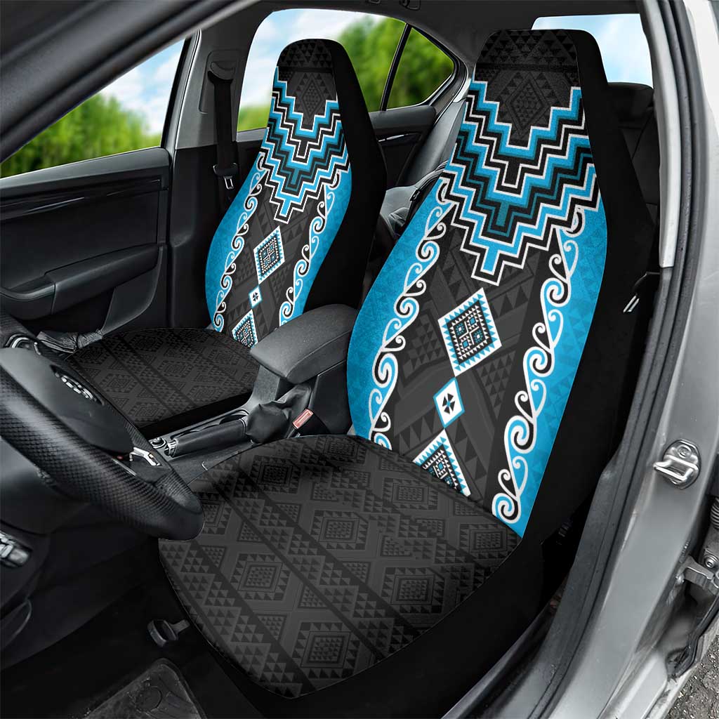 Sky Blue Niho Taniwha Mix Poutama Car Seat Cover Unique Taniko Aotearoa LT01 - Polynesian Pride