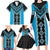 Sky Blue Niho Taniwha Mix Poutama Family Matching Long Sleeve Bodycon Dress and Hawaiian Shirt Unique Taniko Aotearoa