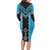 Sky Blue Niho Taniwha Mix Poutama Family Matching Long Sleeve Bodycon Dress and Hawaiian Shirt Unique Taniko Aotearoa