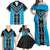 Sky Blue Niho Taniwha Mix Poutama Family Matching Off Shoulder Maxi Dress and Hawaiian Shirt Unique Taniko Aotearoa