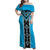 Sky Blue Niho Taniwha Mix Poutama Family Matching Off Shoulder Maxi Dress and Hawaiian Shirt Unique Taniko Aotearoa