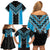 Sky Blue Niho Taniwha Mix Poutama Family Matching Off Shoulder Short Dress and Hawaiian Shirt Unique Taniko Aotearoa